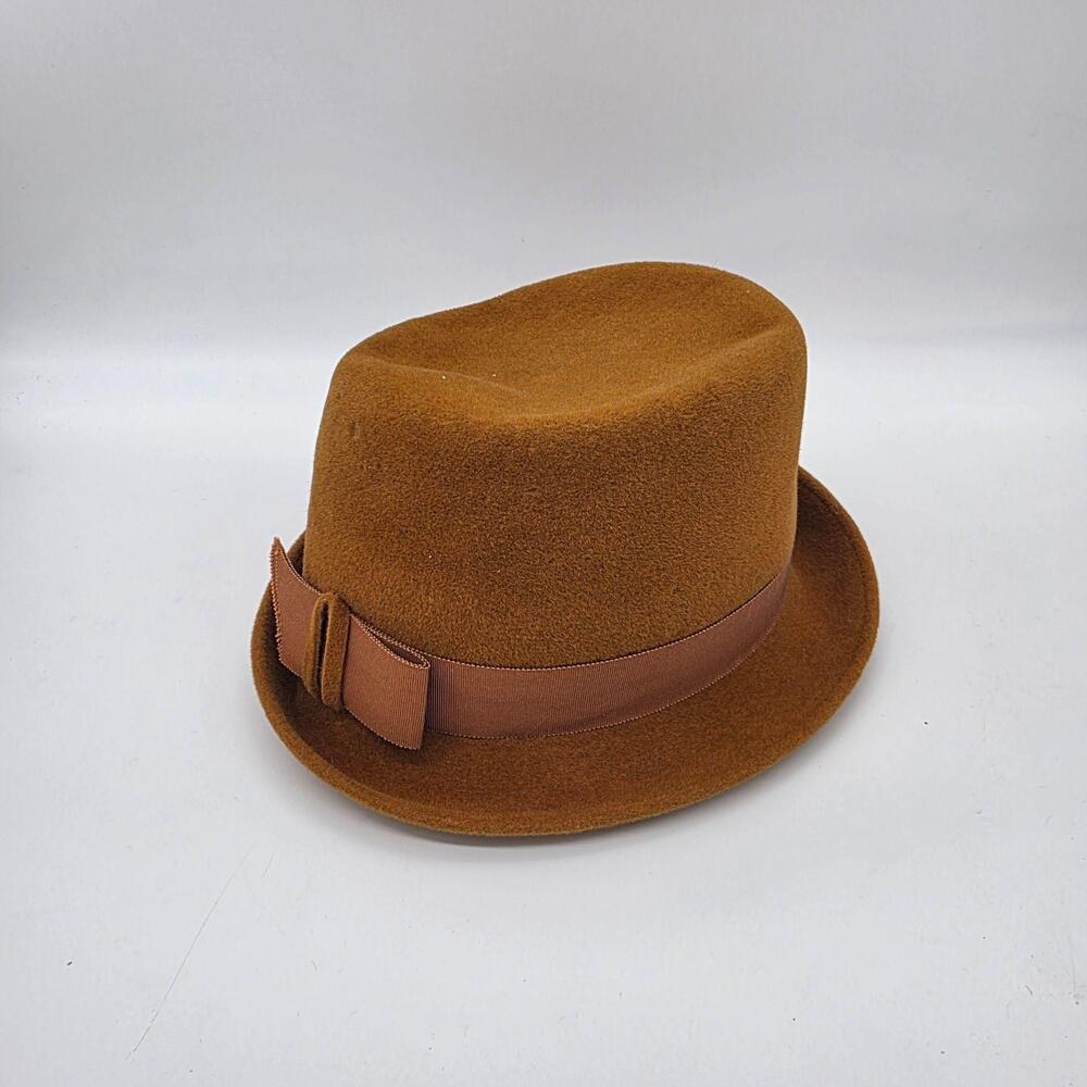 Peachbloom Velour Hat Pork Pie Womens M Brown Fur Felt Bow Vintage Classic